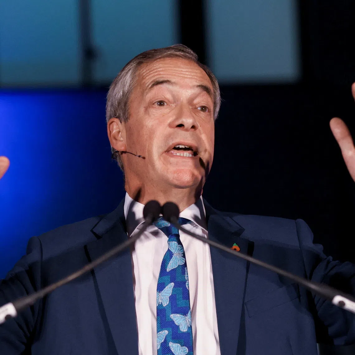 Leader of Reform UK party Nigel Farage delivers speech in London, Britain, November 3, 2025. REUTERS/Hiba Kola