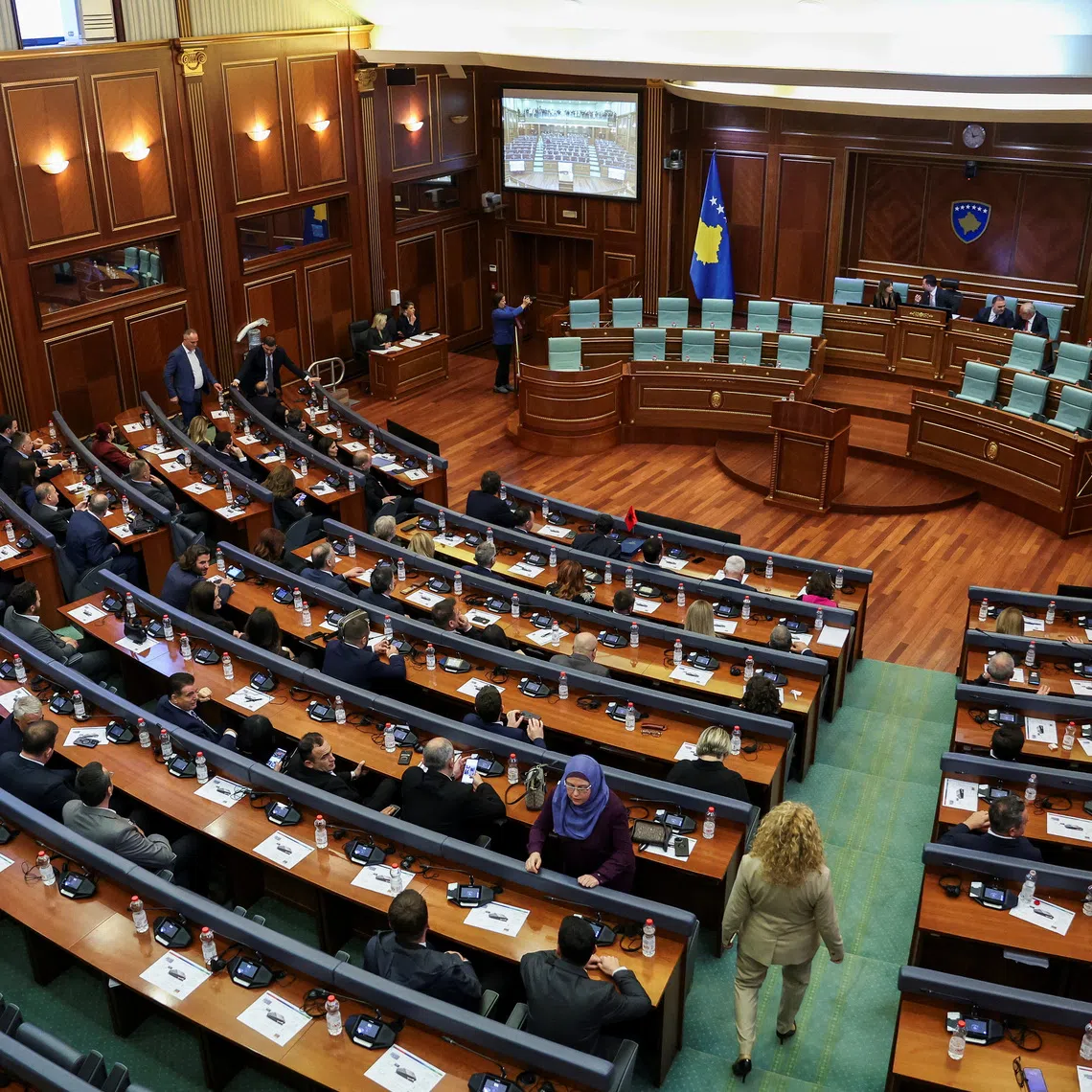 Members of parliament attend a parliamentary session in Pristina, Kosovo, October 26, 2025, as Kosovo's parliament failed to elect a new prime minister. REUTERS/Valdrin Xhemaj