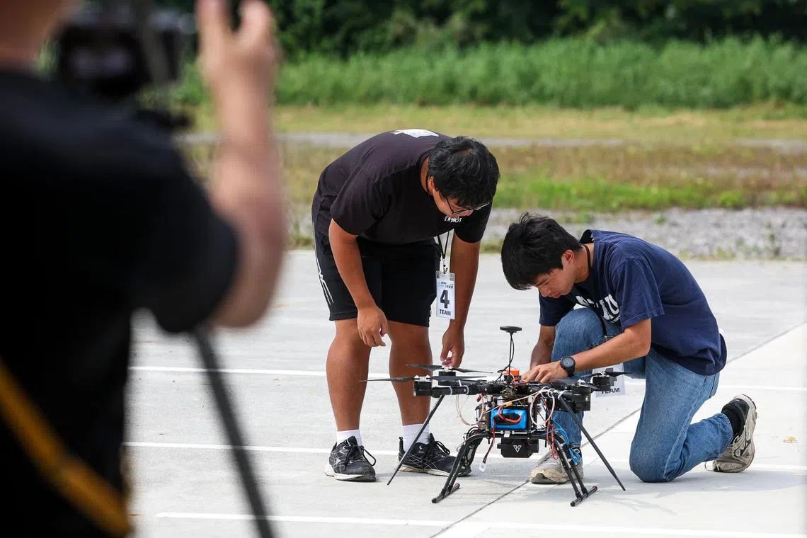 Students taking part in a drone challenge event in Taiwan, in October 2024. Representatives from more than 10 drone companies are said to be among the Taiwanese delegation making a trip to Lithuania with Foreign Minister Lin Chia-lung.