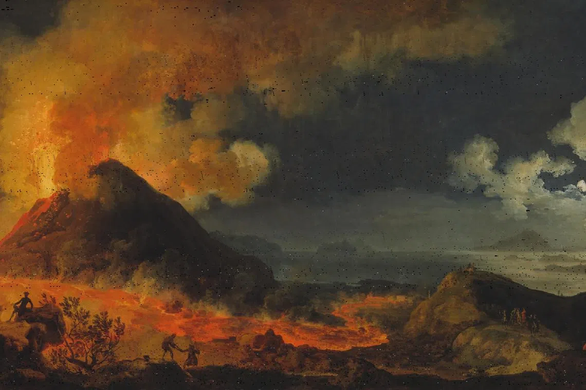 In an image provided by the Art Institute of Chicago, The Eruption of Vesuvius, an 18th-century depiction of the catastrophe. 