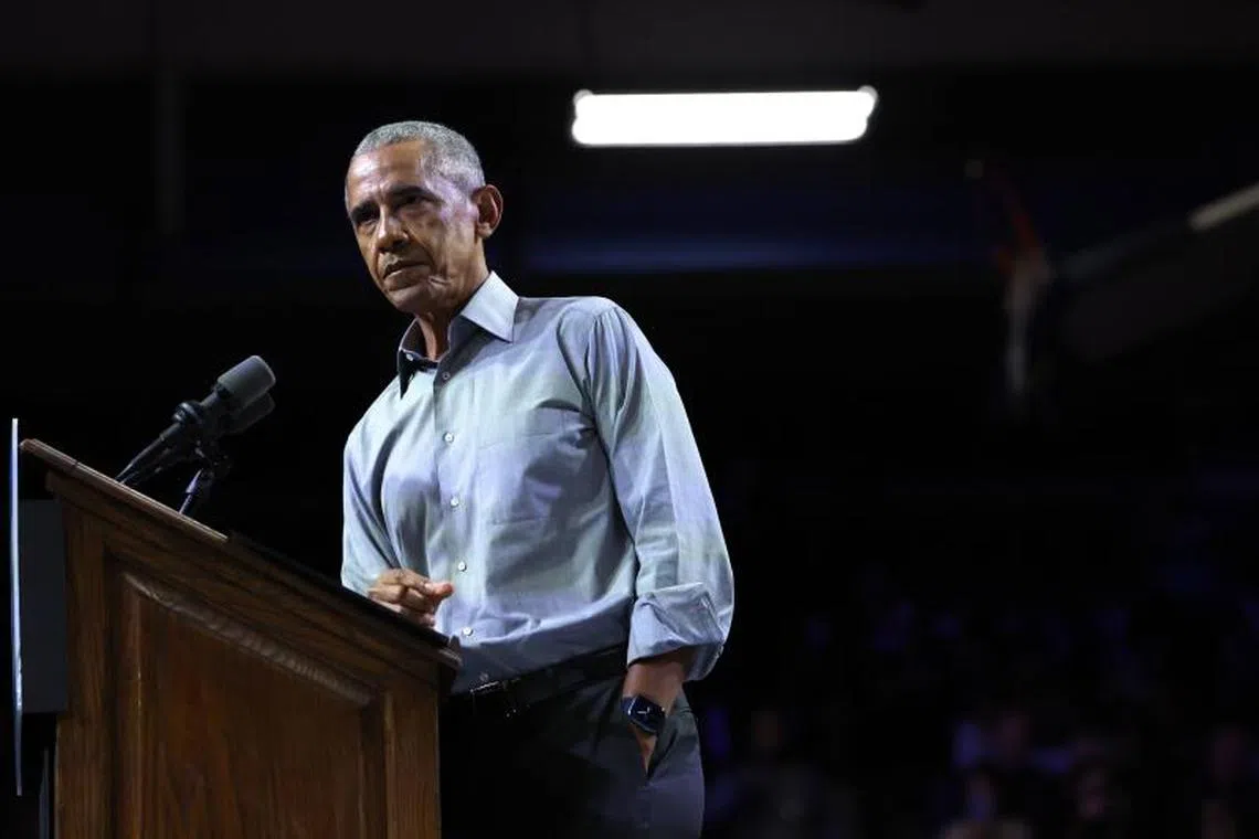 Mr Barack Obama speaks at a campaign rally in Nevada on Nov 1, 2022.