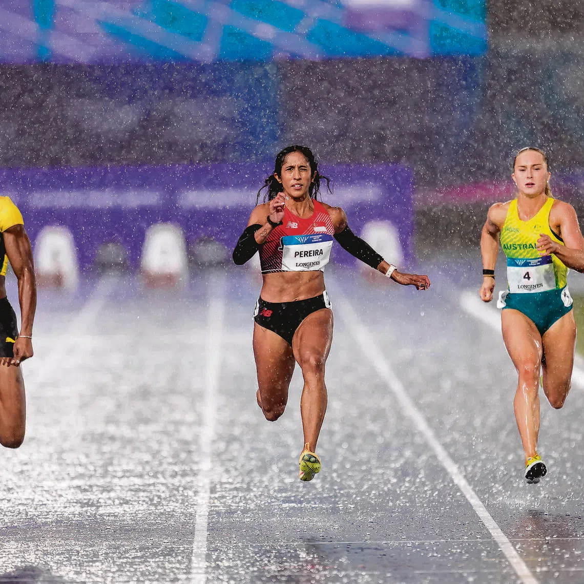 Commonwealth Games 2026 – Athletics - Women's 100M - Semi-Finals – Scotstoun Stadium, Glasgow, Scotland - 20260728 - Singapore’s Veronica Shanti Pereira in action. Mandatory Credit: SpexSG/ Andy Chua