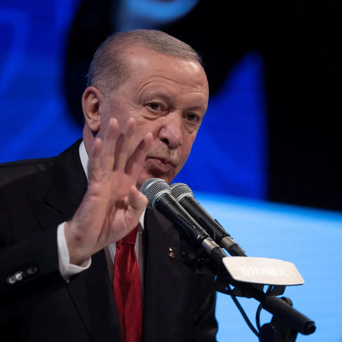 Turkish President Tayyip Erdogan delivers a speech during the opening ceremony of male and female dormitories at Bogazici University, in Istanbul, Turkey, February 13, 2026. REUTERS/Umit Bektas