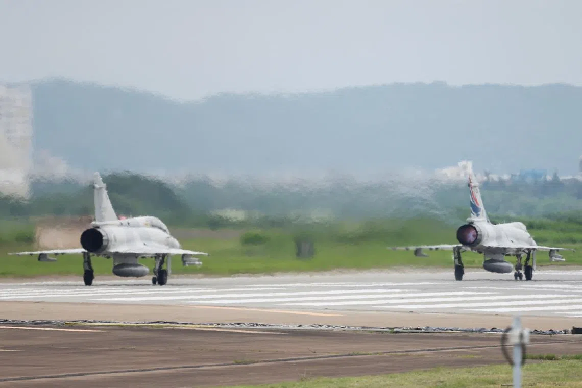 Taiwan Air Force Mirage 2000-5 aircraft prepare to take off at Hsinchu Air Base, in Hsinchu, Taiwan May 23, 2024. REUTERS/Carlos Garcia Rawlins