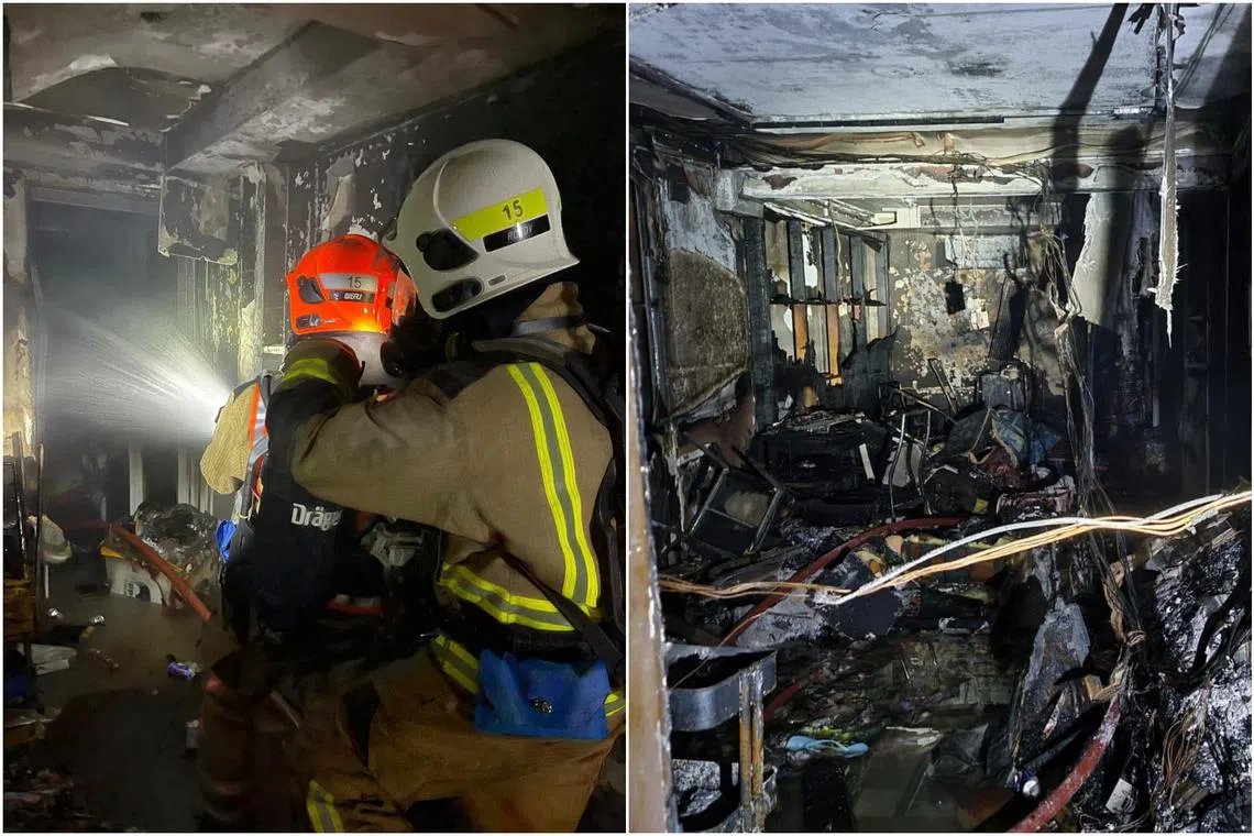 The fire was seen “raging” inside a unit on the sixth storey and firefighters had to force their way into the unit, said SCDF.