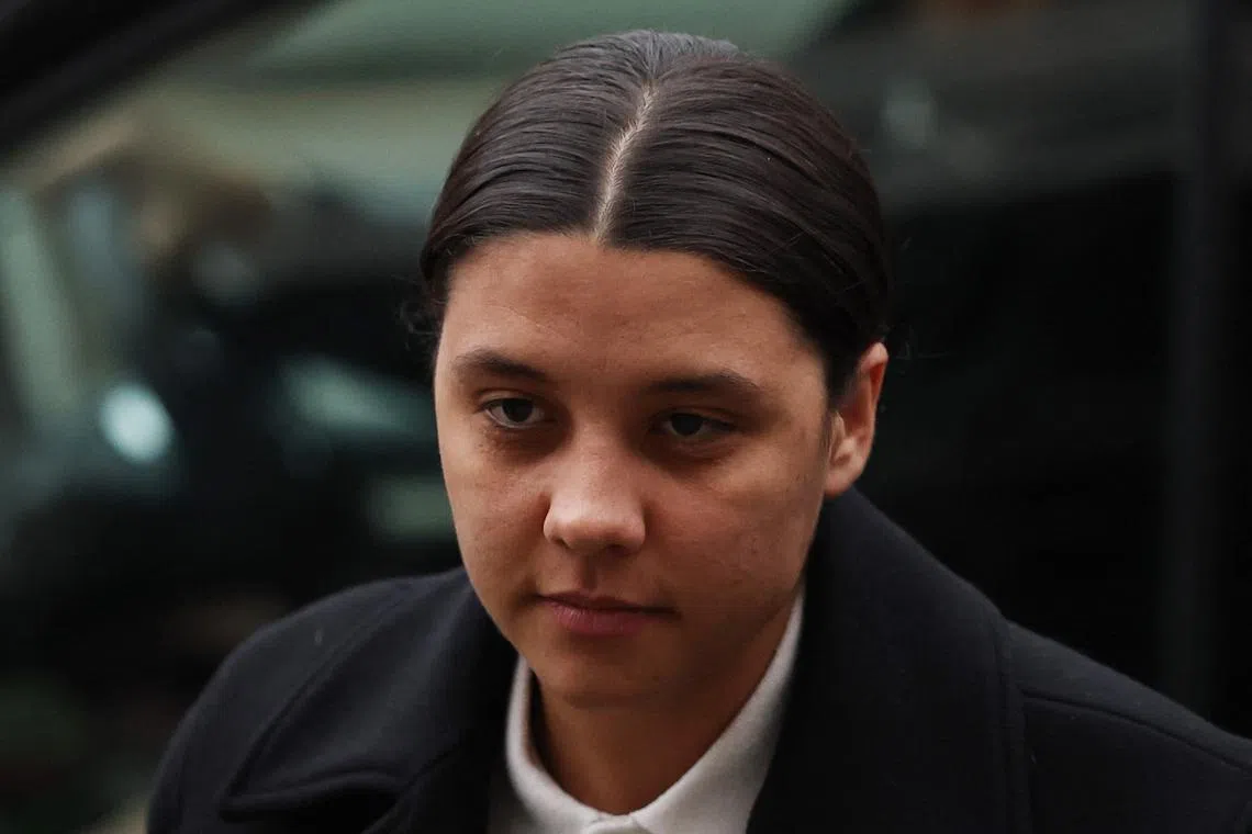Soccer Football - Chelsea and Australia football player Sam Kerr on trial for racially aggravated harassment - Kingston Crown Court, London, Britain - February 11, 2025 Sam Kerr arrives at the court during her trial REUTERS/Toby Melville
