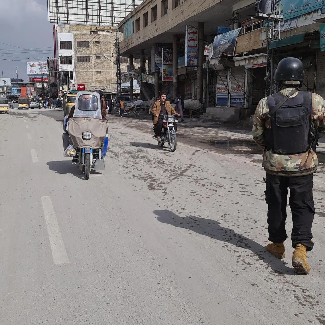 Pakistani security officials stand guard as security has been intensified following militants coordinated attacks, in Quetta, the provincial capital of Balochistan, Pakistan, on Feb 1, 2026.