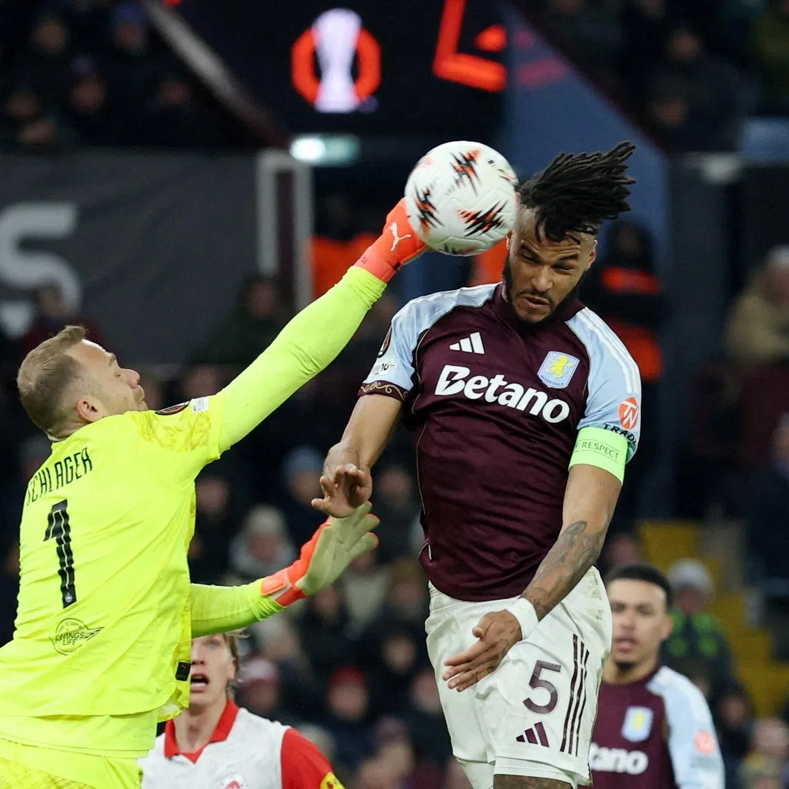 Soccer Football - UEFA Europa League - Aston Villa v RB Salzburg - Villa Park, Birmingham, Britain - January 29, 2026 Aston Villa's Tyrone Mings scores their second goal REUTERS/Isabel Infantes