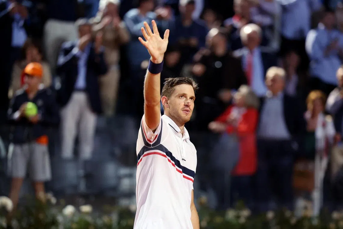 Chile's Nicolas Jarry celebrates winning his quarter-final match against Greece's Stefanos Tsitsipas.