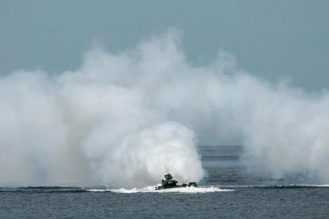 Philippine and US navies participate in amphibious landing drills in Zambales, Philippines, on Oct 7, 2022.