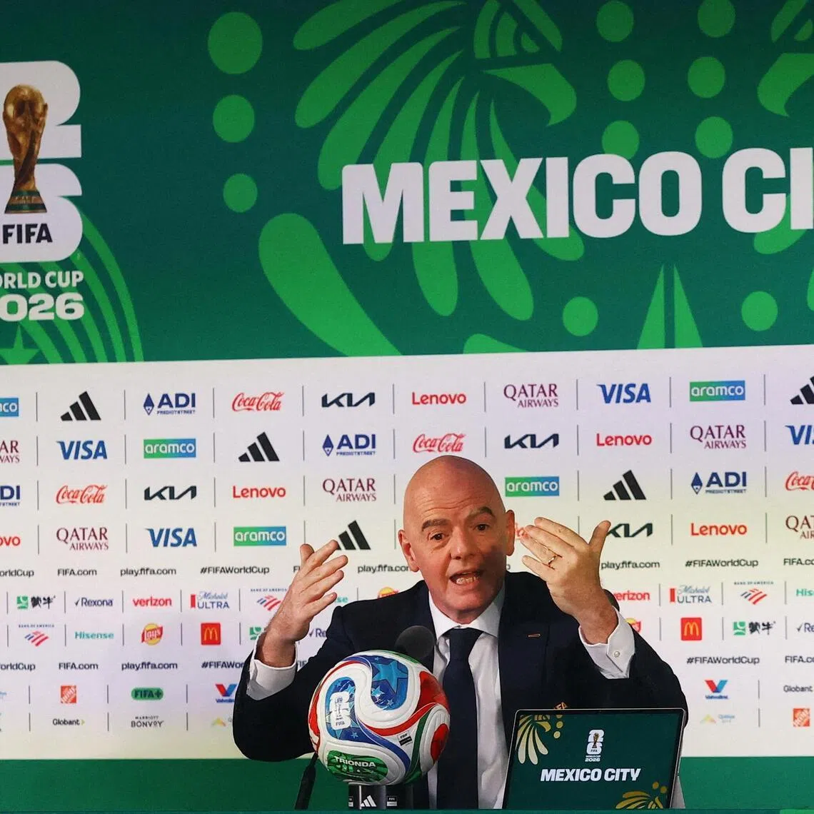 FIFA president Gianni Infantino speaking to the media in Mexico City on June 10 - the eve of the 2026 World Cup.