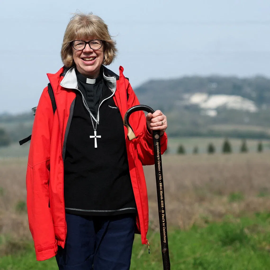 Archbishop of Canterbury Sarah Mullally poses for a portrait during an 87-mile pilgrimage from St Paul's Cathedral to Canterbury Cathedral, ahead of her installation ceremony as Archbishop of Canterbury on March 25, in Aylesford, Britain, March 20, 2026. REUTERS/Toby Melville