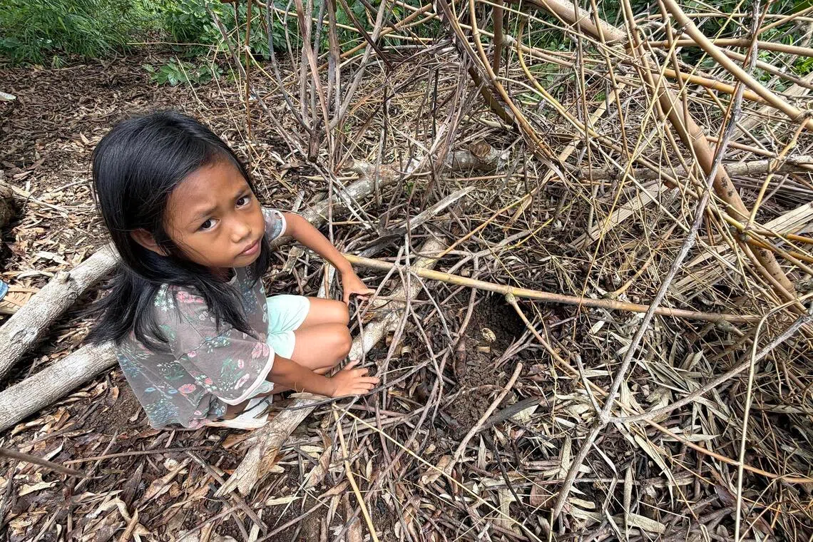 Ten-year-old Giselle Rabago next to the crocodile nest she discovered at her backyard in Dinang village, San Mariano, Isabela, Philippines.