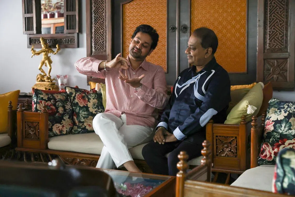 Apsaras Dance Company’s artistic director Aravinth Kumarasamy (right) and associate creative director and choreographer Mohanapriyan Thavarajah in the Apsaras Dance Company office in Goodman Arts Centre.