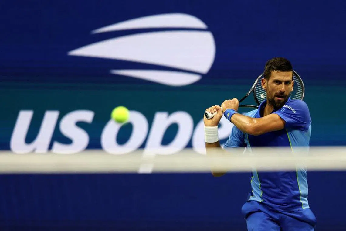 Tennis - U.S. Open - Flushing Meadows, New York, United States - August 28, 2023 Serbia's Novak Djokovic in action during his first round match against France’s Alexandre Muller REUTERS/Mike Segar