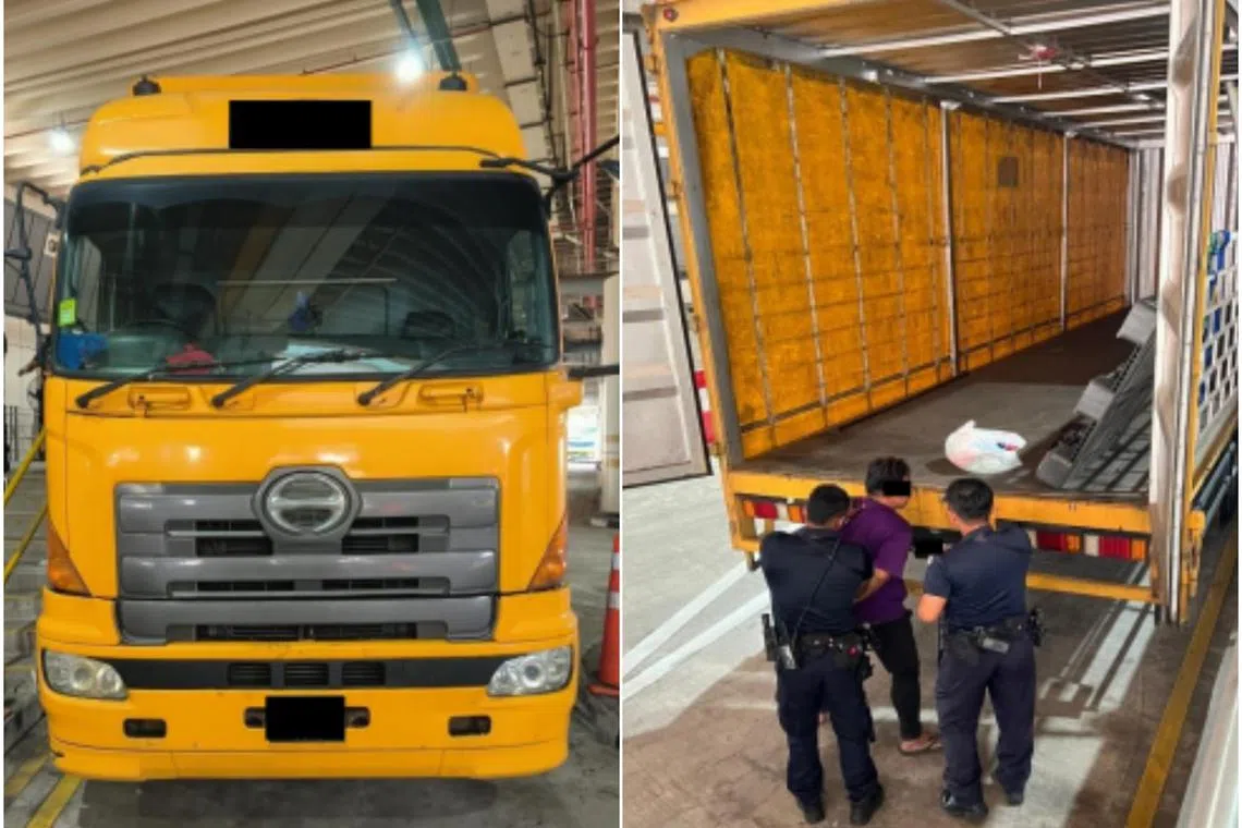 ICA officers found a man hiding inside the cargo compartment of the lorry without any travel documents.