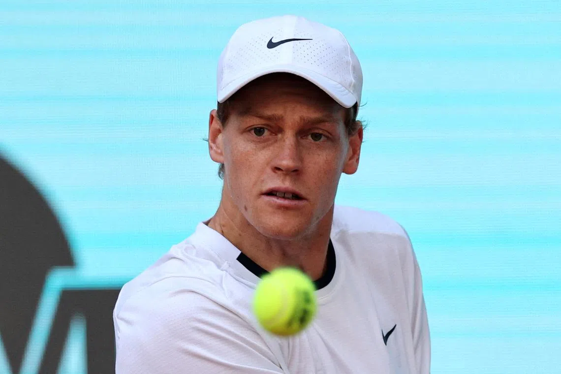 FILE PHOTO: Tennis - Madrid Open - Park Manzanares, Madrid, Spain - April 30, 2024 Italy's Jannik Sinner in action during his round of 16 match against Russia's Karen Khachanov REUTERS/Violeta Santos Moura