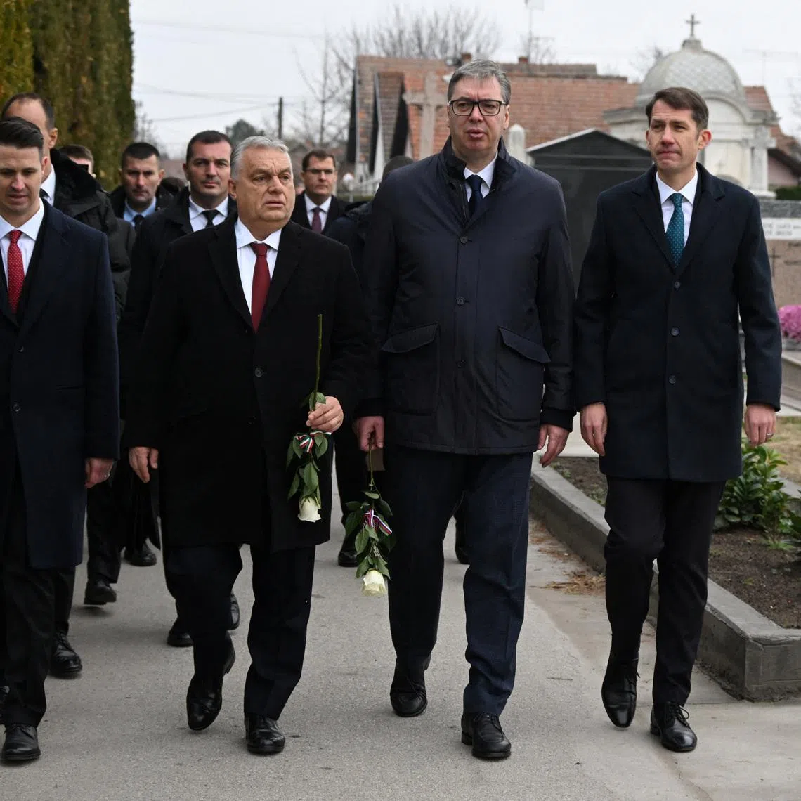 Serbian President Aleksandar Vucic meets Hungarian Prime Minister Viktor Orban in Subotica, Serbia, November 27, 2025. Serbian Presidential Press Service/Handout via REUTERS/File Photo