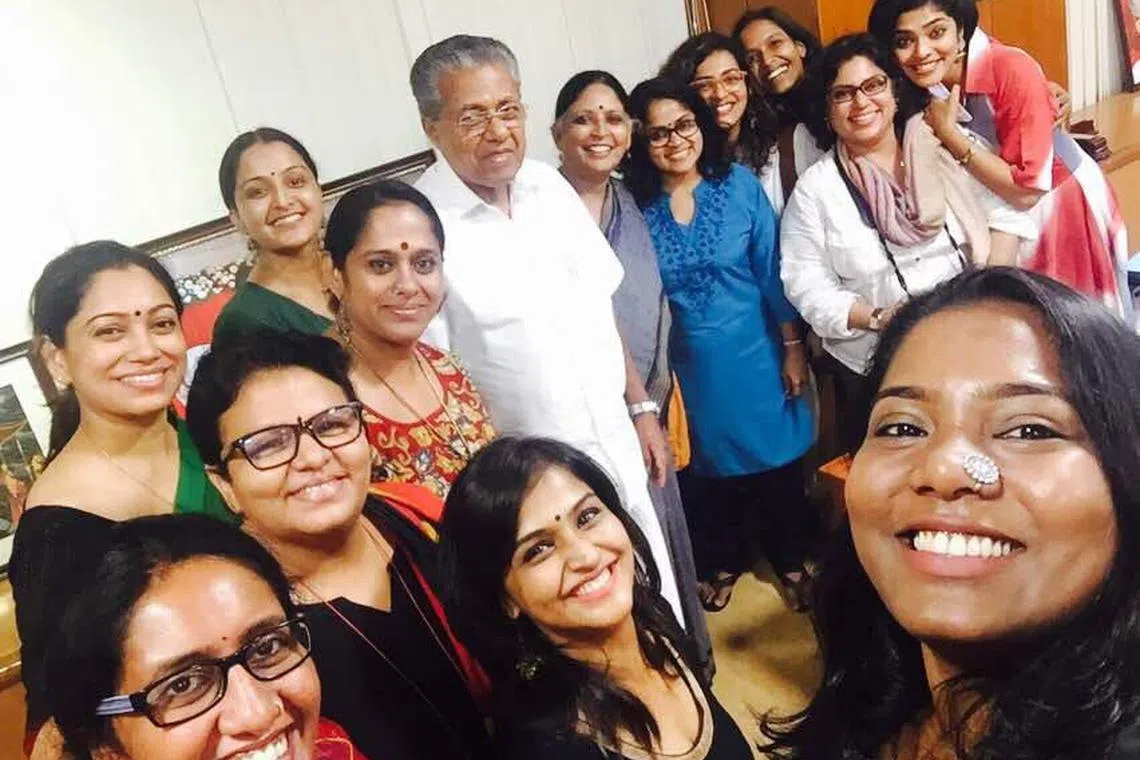 Members of the Women in Cinema Collective with Mr Pinarayi Vijayan, Chief Minister of Kerala state. The group came into being in the wake of a popular actress being sexually assaulted in the Malayalam film industry.
