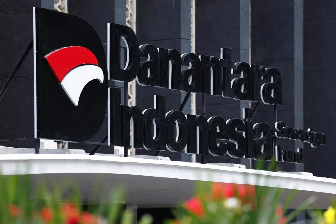 A sign for Indonesia's sovereign wealth fund Danantara is seen in front of its headquarters in Jakarta, Indonesia, February 28, 2025. REUTERS/Willy Kurniawan