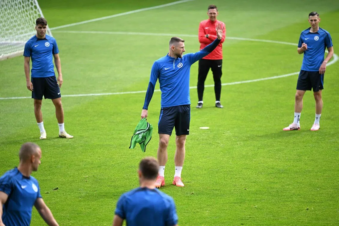 Slovakia captain and defender Milan Skriniar at training ahead in Mainz on June 16, 2024 ahead of the Euro 2024 group game against Belgium. 