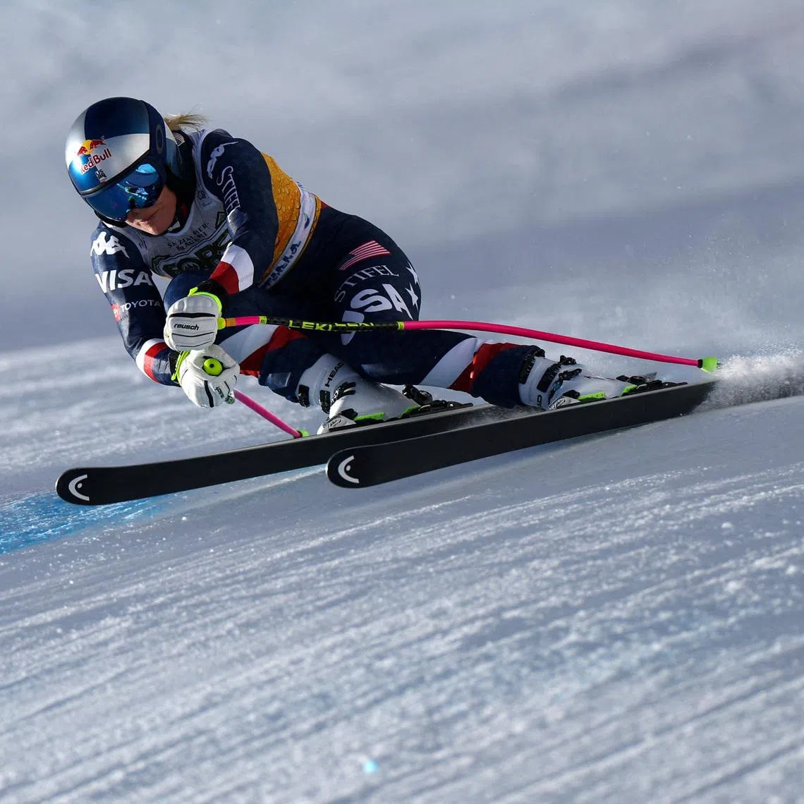 Lindsey Vonn of the U.S. in action during training for the FIS Alpine Ski World Cup, Cortina d'Ampezzo, Italy in 2025. REUTERS/Lisi Niesner
