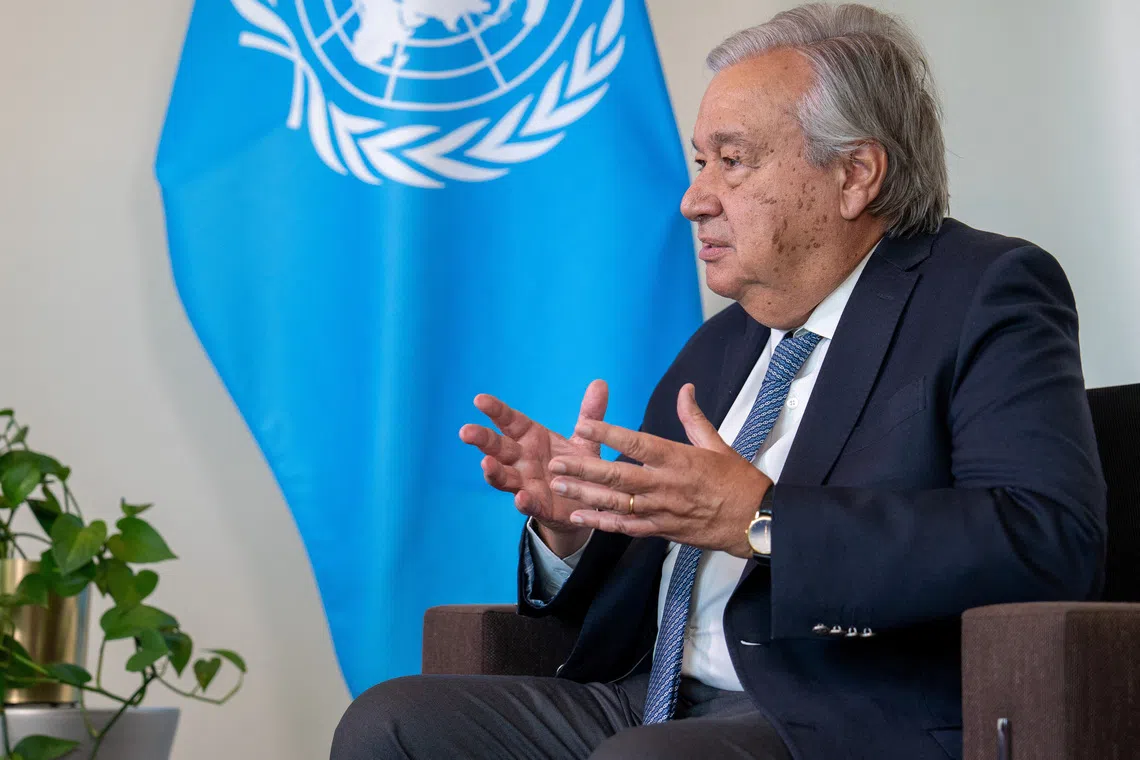 Secretary-General of the United Nations Antonio Guterres attends an interview at the U.N. headquarters in New York City, U.S., September 11, 2024. REUTERS/David 'Dee' Delgado