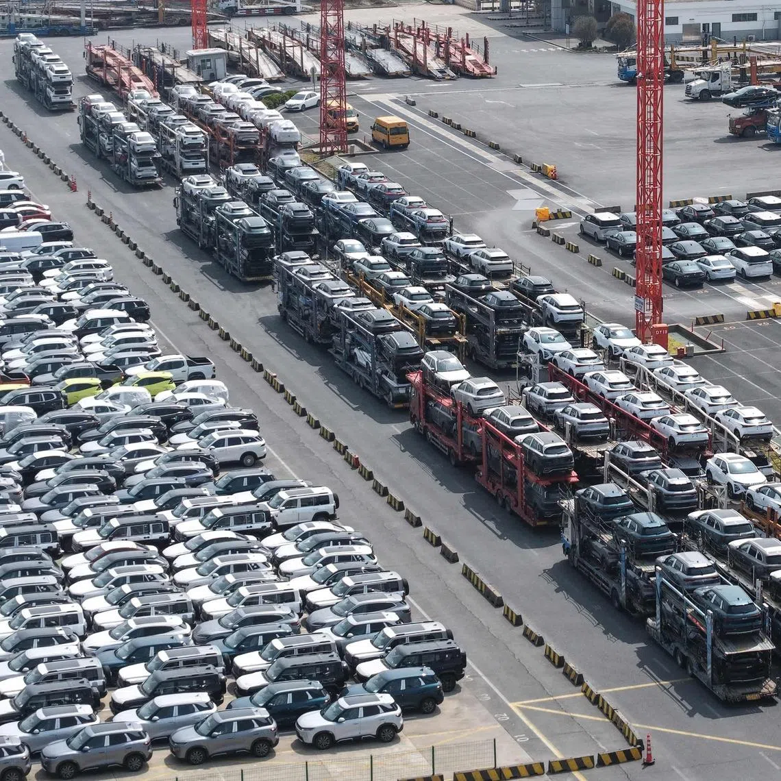 China-made EVs awaiting export at the port of Shanghai on June 9.