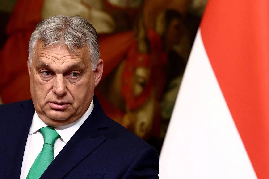 FILE PHOTO: Hungarian Prime Minister Viktor Orban makes a statement following his meeting with Italian Prime Minister Giorgia Meloni at Palazzo Chigi, in Rome, Italy, June 24, 2024. REUTERS/Guglielmo Mangiapane/File Photo