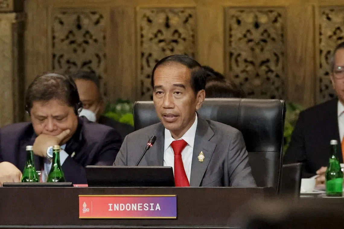 Indonesia's President Joko Widodo at a plenary session during the G20 Leaders' Summit in Bali on Nov 16, 2022.