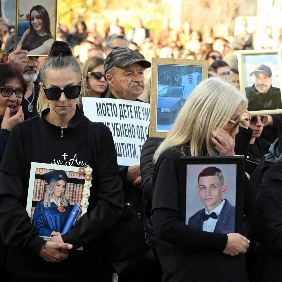 Relatives of those who died led the rally in the North Macedonia capital of Skopje on Nov 15.