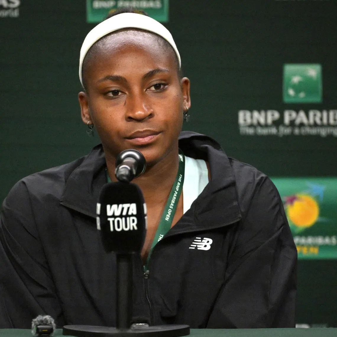 Mar 3, 2026; Indian Wells, CA, USA;  Coco Gauff (USA) speaks to the media at a news conference during the BNP Paribas Open at the Indian Wells Tennis Garden. Mandatory Credit: Jayne Kamin-Oncea-Imagn Images