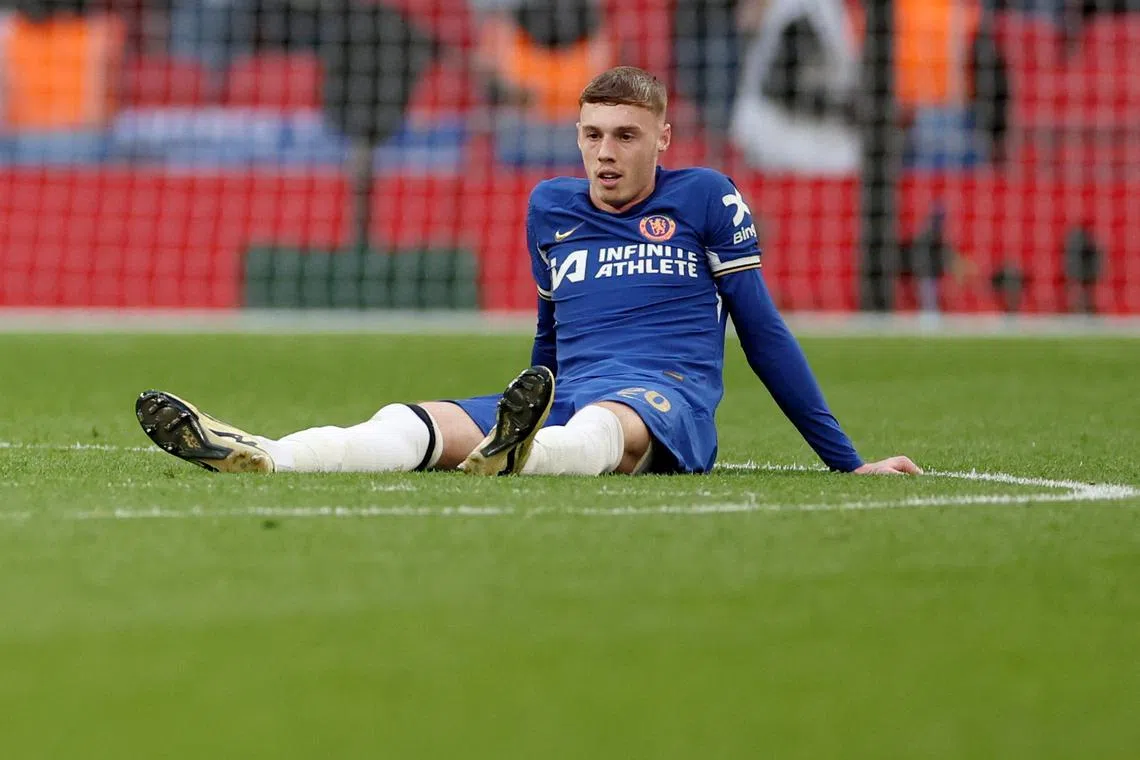 FILE PHOTO: Soccer Football - FA Cup - Semi Final - Manchester City v Chelsea - Wembley Stadium, London, Britain - April 20, 2024 Chelsea's Cole Palmer looks dejected after the match Action Images via Reuters/Paul Childs/File Photo