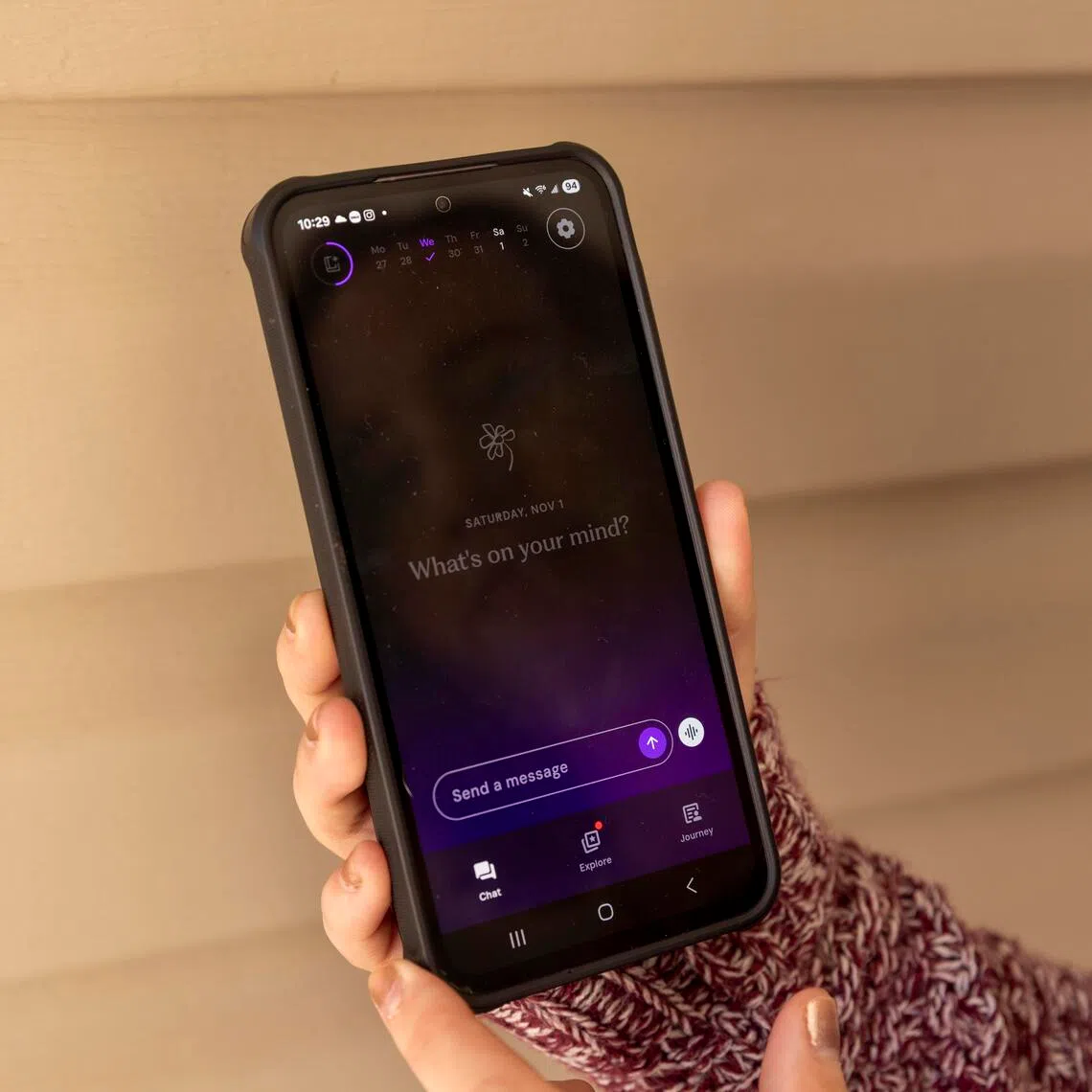 Ash, an AI chatbot, is seen on a phone, near Atlanta, Nov. 1, 2025. Ash is part of an increasingly contentious effort to provide automated alternatives to traditional therapy. (Kendrick Brinson/The New York Times)