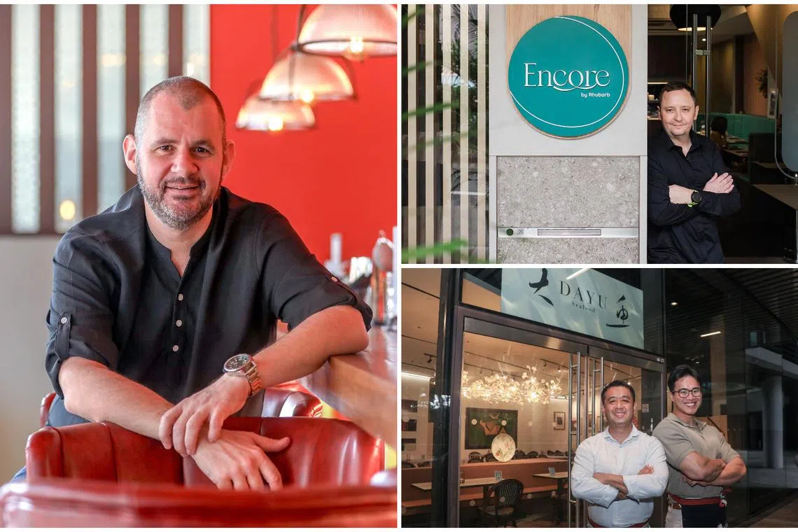 (Clockwise from left) Chef Stephan Zoisl from Chef's Tavern, Chef Paul Longworth from Encore by Rhubarb, and Mr Hong Junchen (left), owner of Dayu Seafood, and Lye Han Bin, who runs Gyoren.