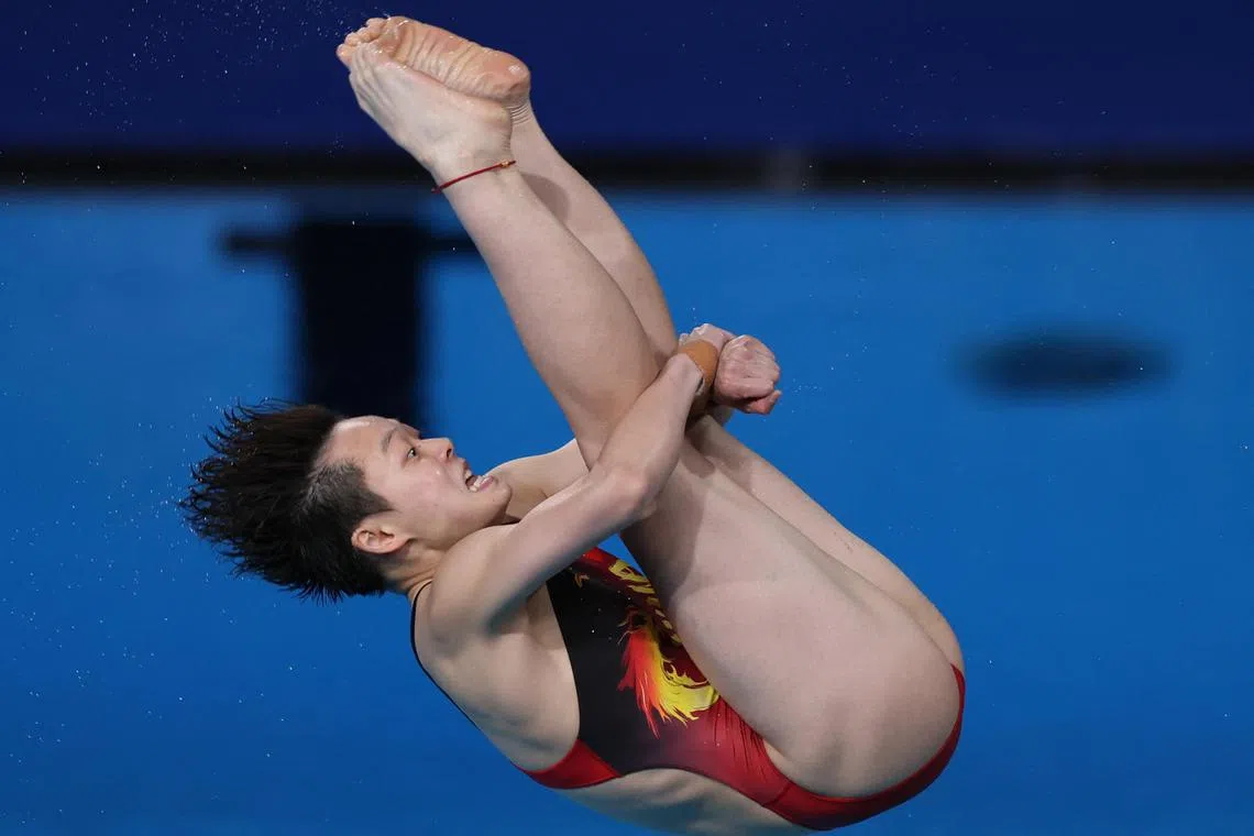 Chen Yiwen of China en route to winning the women's 3m springboard gold at the Paris Olympics.