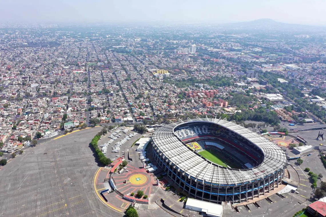 An aerial view of the empty Azteca stadium in Mexico City on March 22, 2020.