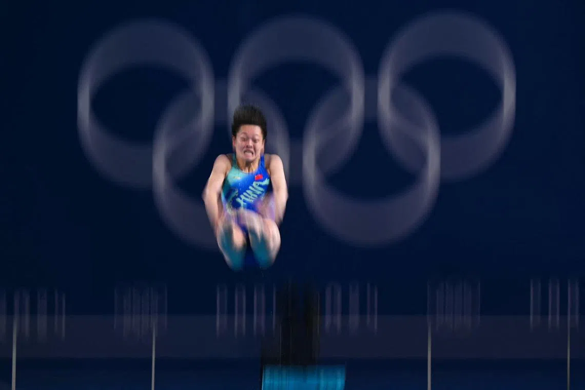 China's Chen Yiwen in the women's 3m springboard diving preliminary at the Paris Olympic Games on Aug 7, 2024.