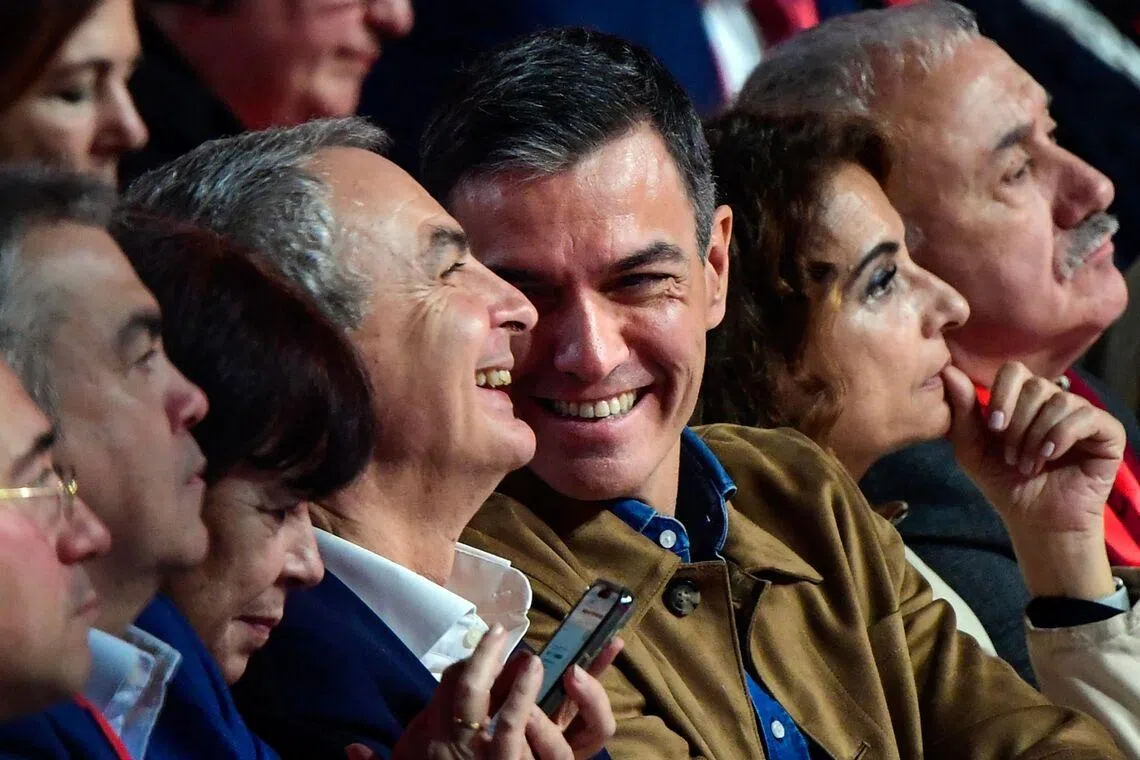 Former Spanish prime minister Jose Luis Rodriguez Zapatero (third from left) is a key ally of Spain’s Premier Pedro Sanchez (centre), and investigations into him piles more pressure on Mr Sanchez.