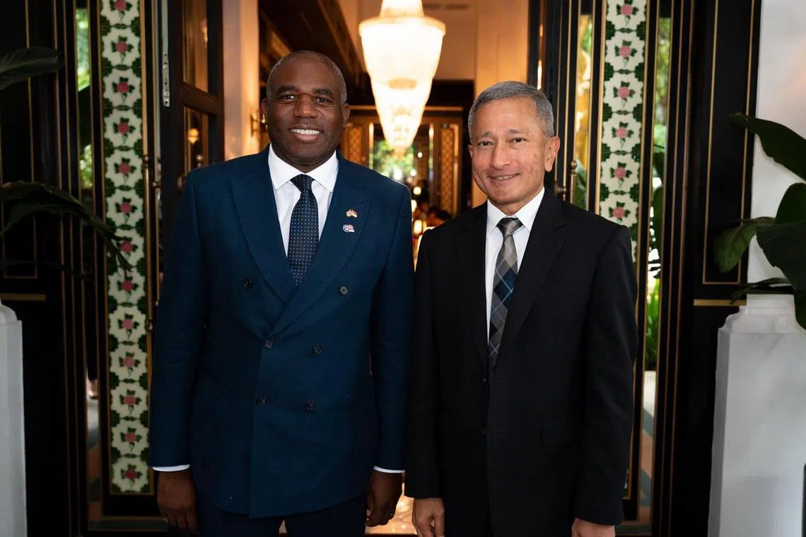 Minister for Foreign Affairs Vivian Balakrishnan (right) hosted lunch for British Foreign Secretary David Lammy on July 12.