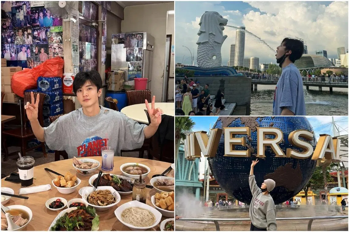 Chen Zheyuan shared photos of himself having a bak kut teh feast, and at places such as Merlion Park and Universal Studios Singapore.