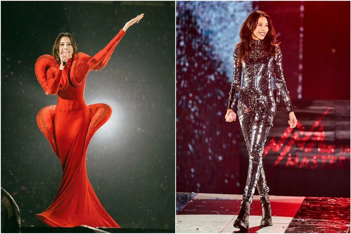 Karen Mok fell while performing on the wet stage at Suzhou Olympic Sports Centre but kept her cool.