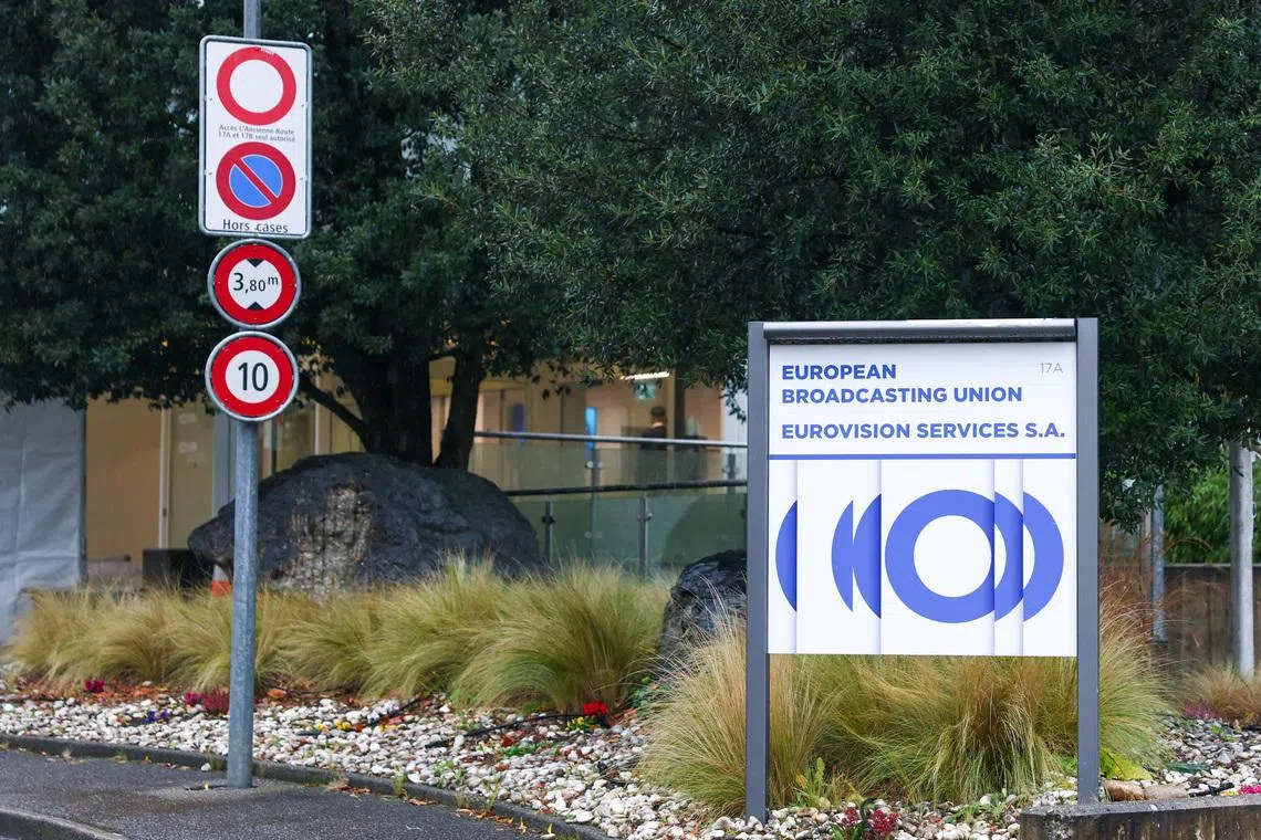 The European Broadcasting Union (EBU) logo stands outside its headquarters ahead of a General Assembly meeting to debate and possibly vote on Israel’s participation in Eurovision 2026, in Geneva, Switzerland, December 3, 2025. REUTERS/Denis Balibouse