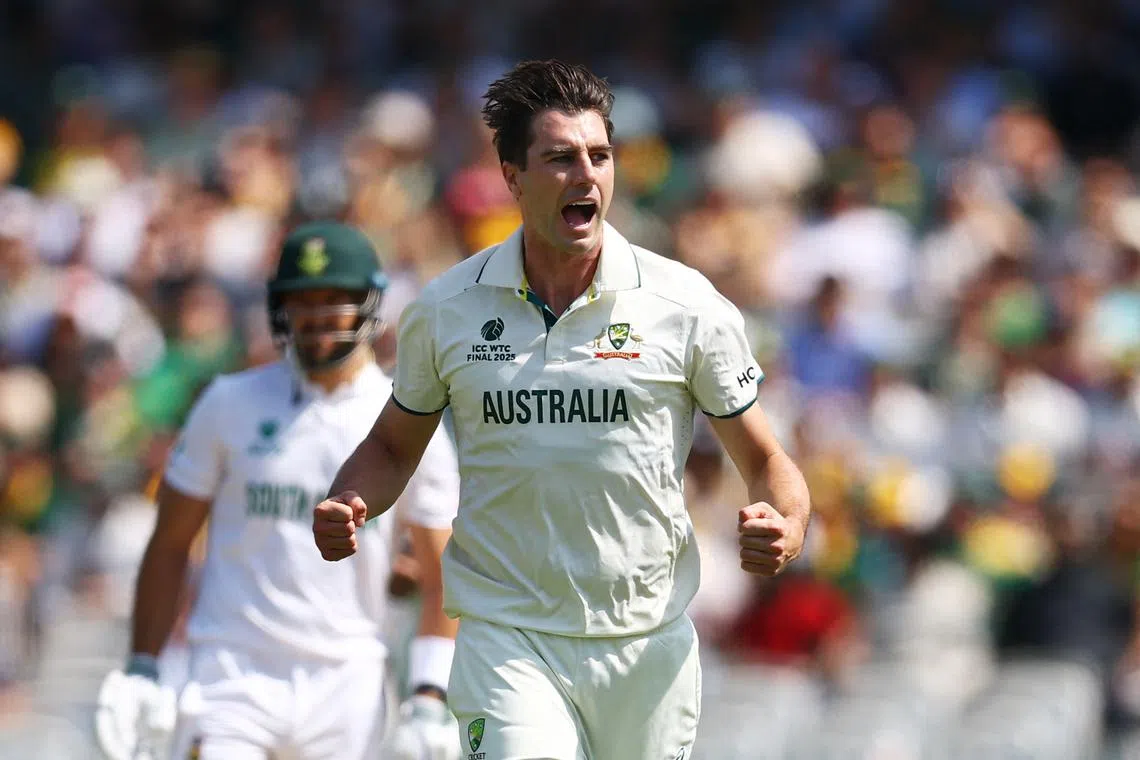 FILE PHOTO: Cricket - 2025 ICC World Test Championship Final - South Africa v Australia - Lord's Cricket Ground, London, Britain - June 14, 2025 Australia's Pat Cummins celebrates after taking the wicket of South Africa's Temba Bavuma, caught out by Alex Carey Action Images via Reuters/Andrew Boyers/File Photo
