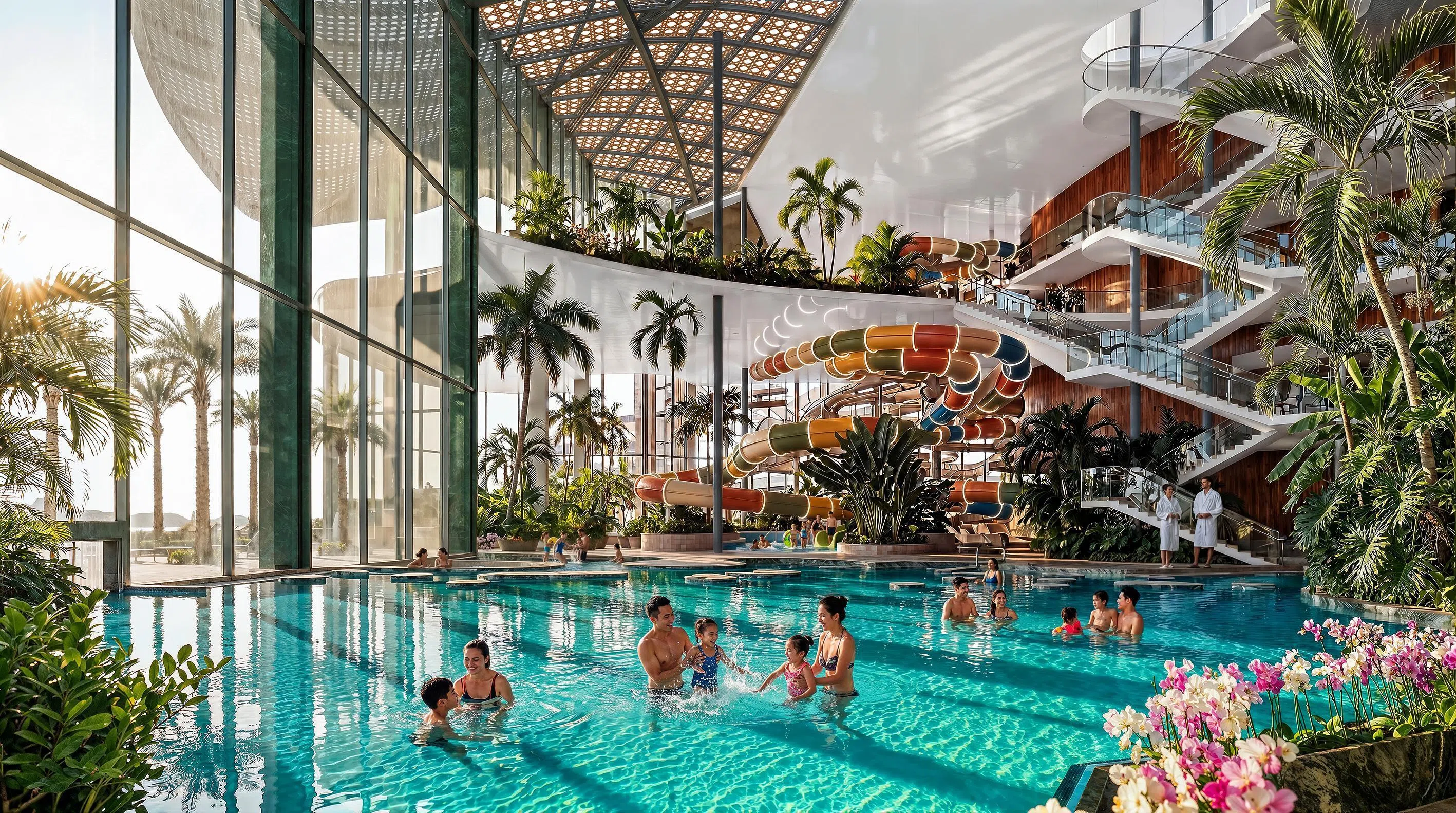 Artist renderings of what Therme Singapore, a new wellness facility in Marina South slated to open in 2030, will look like.