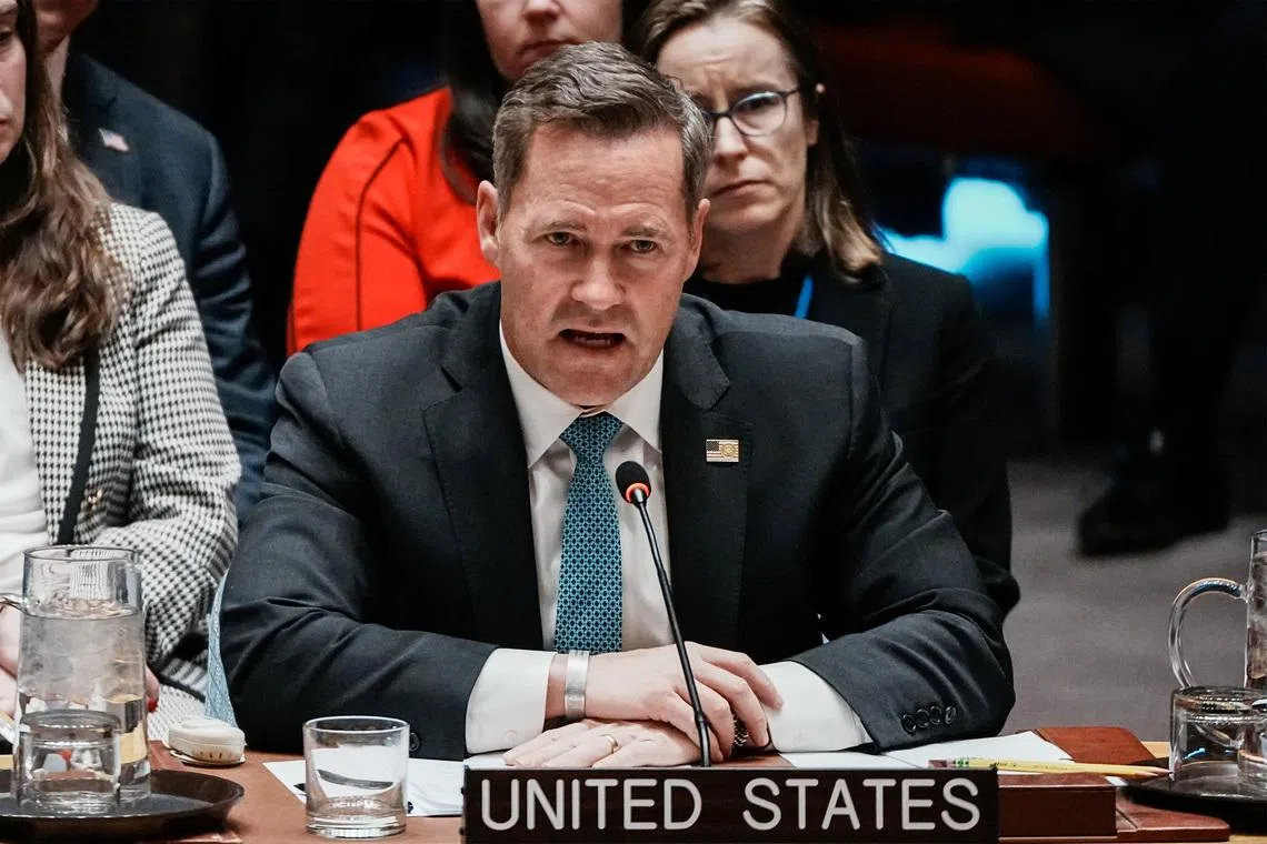 United States Ambassador to the United Nations Mike Waltz speaks during a meeting of the United Nations Security Council on Iran at the request of the United States at U.N. headquarters in New York City, U.S., January 15, 2026. REUTERS/Eduardo Munoz