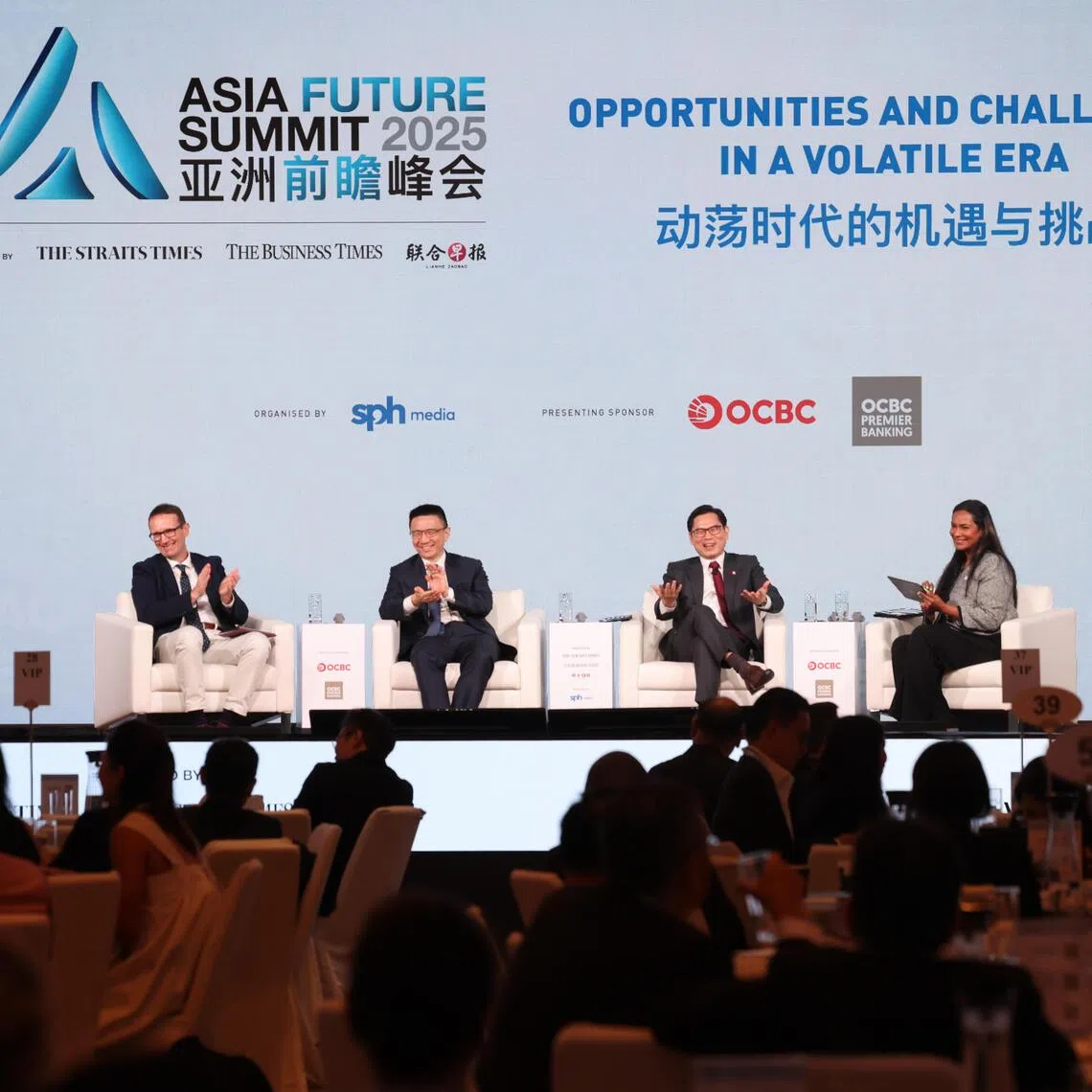 From left: Jeff Johnson, managing director of Asean, Amazon Web Services; Ye Gang, chief operating officer and co-founder, Sea; Tan Teck Long, deputy chief executive, OCBC; and Anita Gabriel, deputy news editor, BT, who moderated the session..