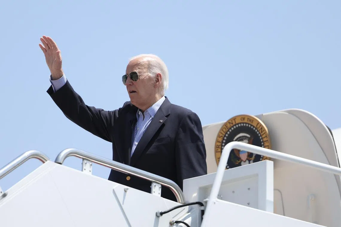 President Joe Biden boarding Air Force One for a campaign trip to Madison, Wisconsin, on July 5.