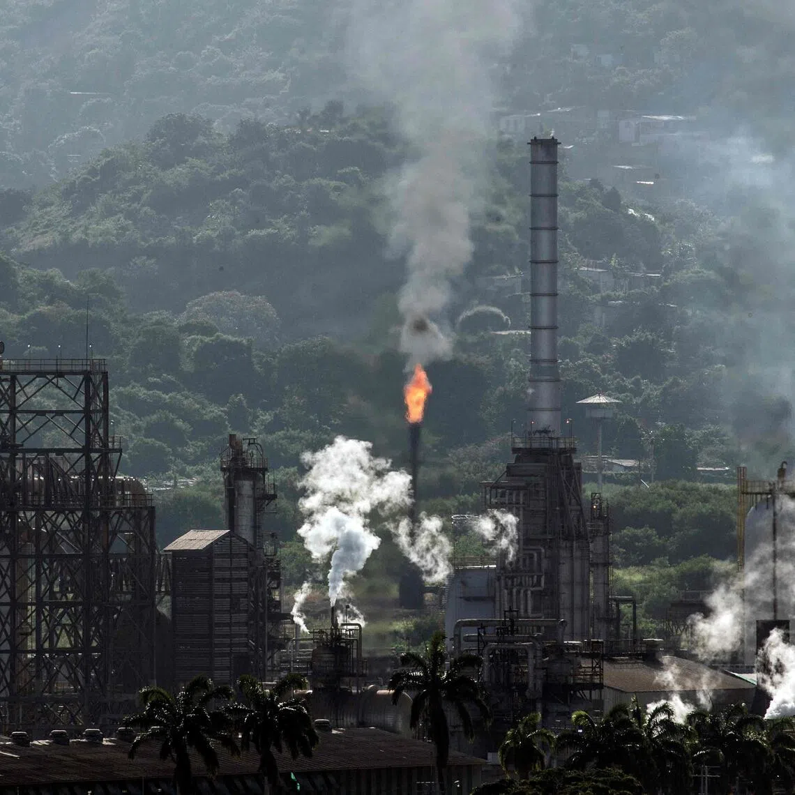 View of an oil refining plant of state-owned Petroleos de Venezuela (PDVSA) in Venezuela, in 2021.