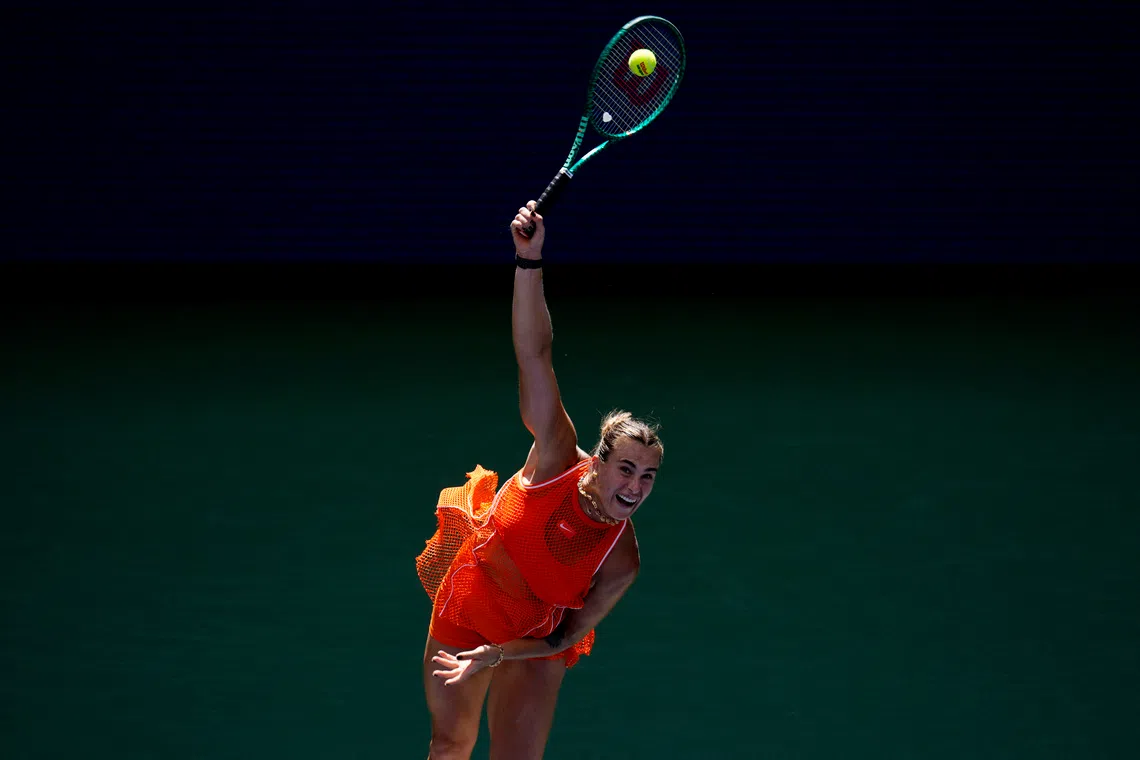 Tennis - U.S. Open - Flushing Meadows, New York, United States - September 4, 2026 Belarus' Aryna Sabalenka in action during her third round match against Uzbekistan's Kamilla Rakhimova REUTERS/Eduardo Munoz